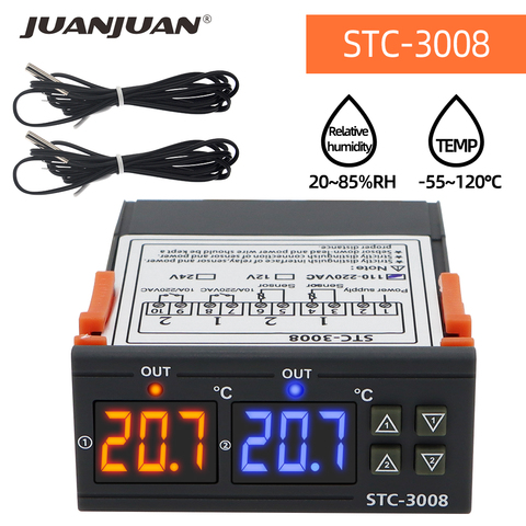 Termostato Digital controlador de temperatura STC-1000 STC-3008, termómetro, Sensor higrómetro 12V 24V 220V 50% off ► Foto 1/6