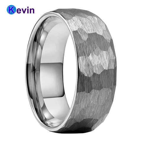 Anillo de tungsteno con martillo para hombre y mujer, banda de boda, martillado por facetas, acabado cepillado, 6MM, 8MM, ajuste cómodo, Color Original ► Foto 1/6