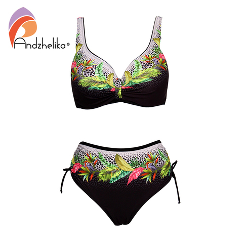 Andzhelika Floral alto talle conjuntos de Bikini Push Up Sexy traje de baño 2022 verano dos piezas de baño de las mujeres de talla grande trajes de baño ► Foto 1/6