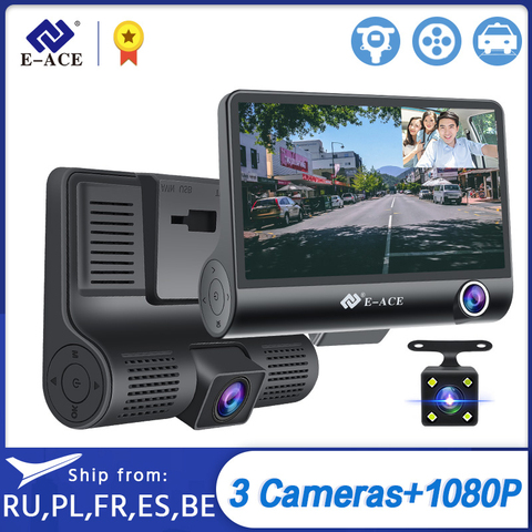 E-ACE Cámara DVR 3 lente de 4,0 pulgadas cámara de salpicadero era Dual lente suppor cámara de visión trasera Video grabadora Auto registrador Dvrs cámara de salpicadero ► Foto 1/6