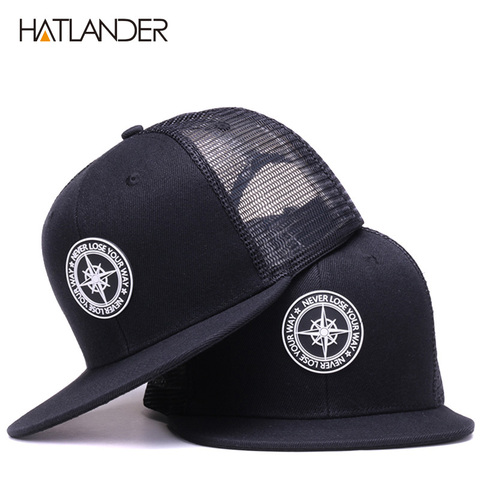 HATLANDER, gorras de béisbol originales para hombres y mujeres, gorra negra con Cierre trasero, gorra de hip hop de gran calidad, gorra de malla ósea con 6 paneles, gorra para camión ► Foto 1/6