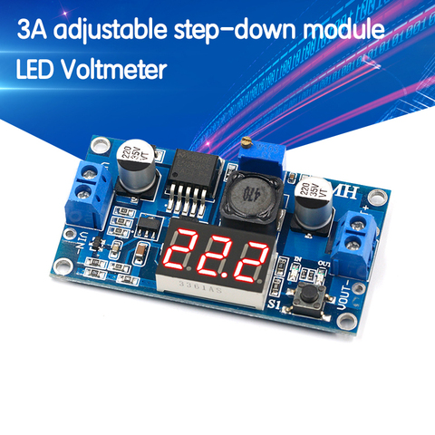 Módulo de potencia reductor LM2596 BUCK 3A DC-DC tensión regulable + voltímetro LED azul ► Foto 1/6