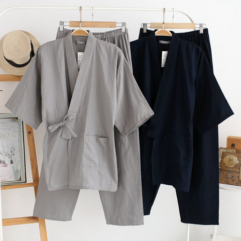 Conjunto de pijamas de algodón bata con pantalones para hombre, Kimono Haori Yukata, estilo japonés, ropa de dormir suave, trajes Obi ► Foto 1/6