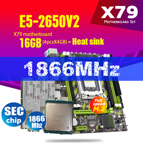 Juego de placa base X79G X79 con LGA2011, Combos Xeon E5 2650 V2 CPU, 4 Uds. x 4GB = 16GB de memoria, radiador RAM DDR3 1866Mhz PC3 14900R ► Foto 1/6