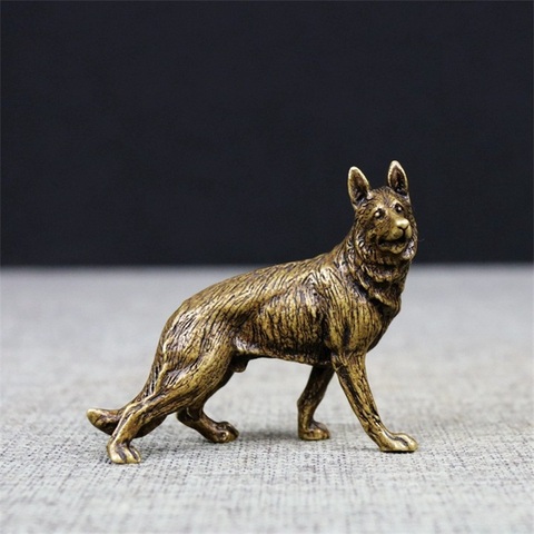 Estatua Vintage de lobo de latón para decoración del hogar, estatua de Animal simulado, accesorios de figura metálica para escritorio y oficina, juguete de ornamento creativo, regalo ► Foto 1/4