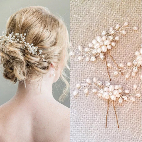 Accesorios para el cabello para dama de honor, perlas nupciales elegantes hechas a mano con flores, horquillas para el pelo de cristal para boda, decoración nupcial, 1 ud., gran oferta ► Foto 1/5