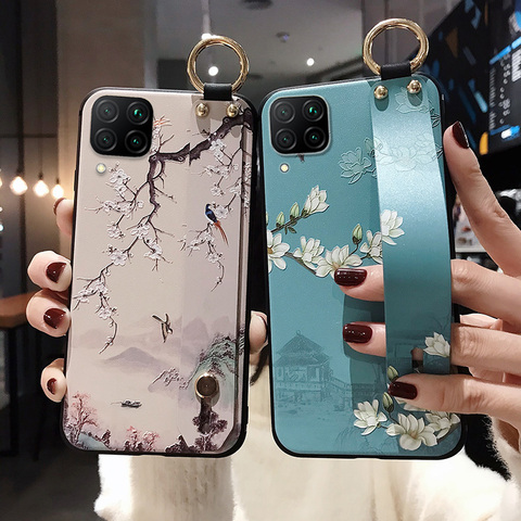 Galaxy S21 Ultra Plus caso Vintage Floral muñeca correa de soporte de teléfono para Samsung A42 5G cubierta suave de TPU arte Etui ► Foto 1/6