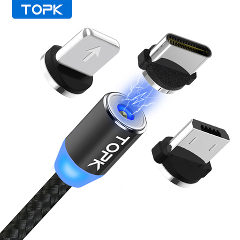 TOPK AM23 1 м светодиодный магнитный кабель и кабель Micro USB и кабель usb type C нейлоновый Плетеный Тип C магнитное зарядное устройство, кабель для iPhone Xs Max ► Foto 1/6
