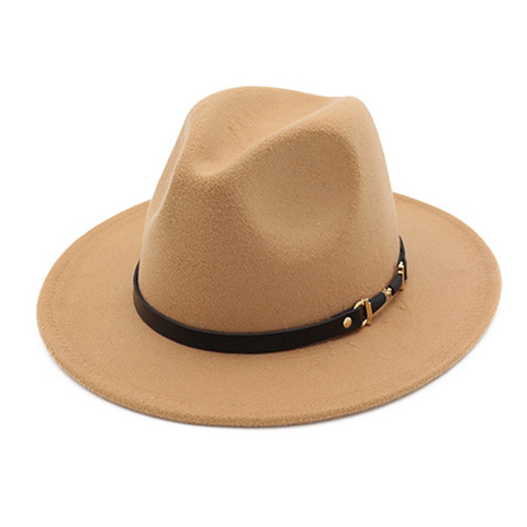 Sombrero Fedora de lana de invierno a la moda para hombre y mujer, sombrero negro, sombrero ancho de ala sencilla, gorros de Jazz ► Foto 1/6