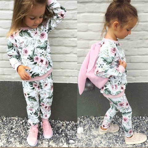 Conjuntos de dos piezas para recién nacido, niño niña, ropa de manga larga de algodón con estampado Floral, conjunto de ropa para niña, Sudadera con capucha, Tops + pantalón ► Foto 1/6