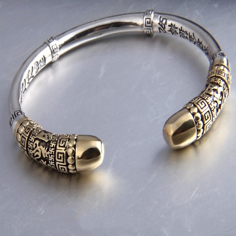 Pulsera de plata de ley 999 para hombre y mujer, brazalete con aros dorados de el Rey Mono, regalo de 10 mil años ► Foto 1/6