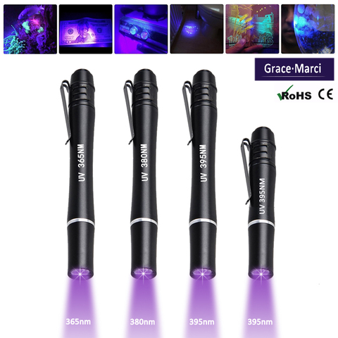 En venta portátil Mini Luz de bolígrafo UV Ultravioleta linterna bolígrafo LED 365nm 395nm 380nm bolígrafo con luz LED con Clip para detector de dinero ► Foto 1/6