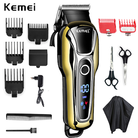 Kemei-cortadora de pelo para hombre, maquinilla eléctrica para cortar el pelo, profesional, con pantalla LED, inalámbrica ► Foto 1/6