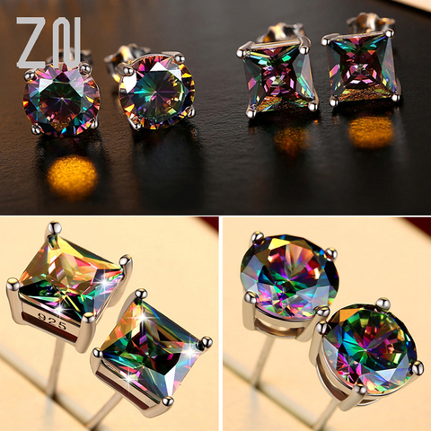 ZN-pendientes pequeños de arcoíris para mujer, aretes de boda de piedra de cristal, aretes de tuerca dobles coloridos para mujer ► Foto 1/6
