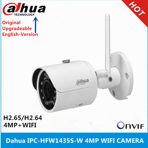 Dahua-IPC-HFW1435S-W con ranura para tarjeta SD integrada, dispositivo original de 4MP, IR30M, IP67, Wi-Fi Bullet, compatible con cámara IP de red p2p, versión en inglés ► Foto 1/3