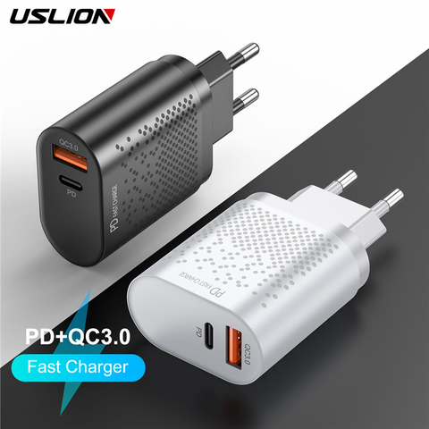 USLION-cargador USB QC 3,0 de 18W para teléfono móvil y tableta, adaptador de carga rápida PD3.0 para iPhone 12, Samsung, Xiaomi, cargador de pared de viaje ► Foto 1/6