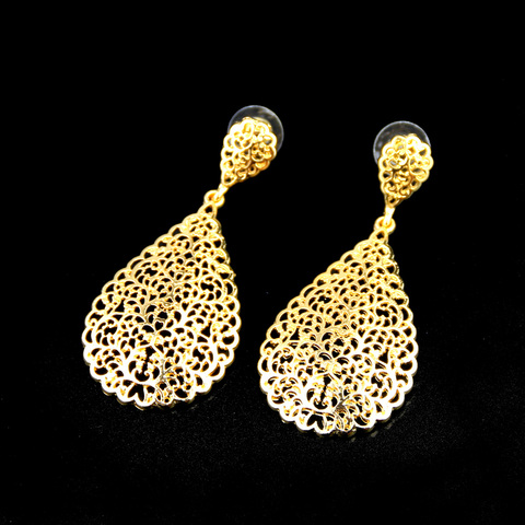 Sunspicems-pendientes de gota de Metal africano para mujer, Color dorado, superficie hueca brillante, regalo de joyería de boda de Dubái ► Foto 1/6