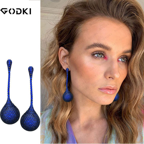 GODKI-pendientes largos de bola de discoteca para mujer, Charms personalizados para boda, Dubái, joyería de fiesta de circón cúbico, 2022 ► Foto 1/6