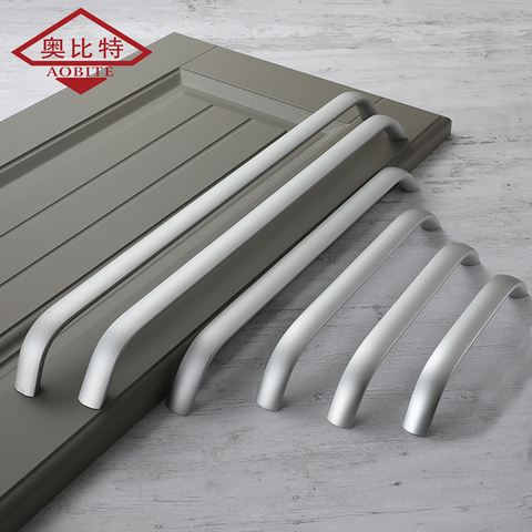 AOBT-tiradores de aluminio para armario de cocina, perillas de mango de puertas gruesas plateadas, alargadas, 96MM-320MM, 233 ► Foto 1/6