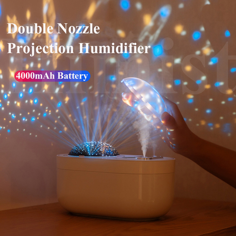 1L Luz de proyección humidificador de aire de boquilla Dual de la batería recargable de 4000mAh inalámbrica difusor ultrasónico de Aroma fabricante de la niebla nebulizador ► Foto 1/6