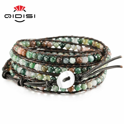 Pulsera de cuero con piedras naturales mezcladas para hombre y mujer, 5 pulseras de tiras, brazaletes bohemios hechos a mano ► Foto 1/6