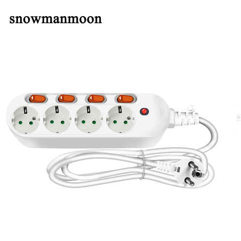 Cable de extensión de 1,5/2,5 M, 3500W, 16A, 250V, protección contra sobrecarga LED, interruptor conmutado individualmente, tira de alimentación, enchufe circular ► Foto 1/6