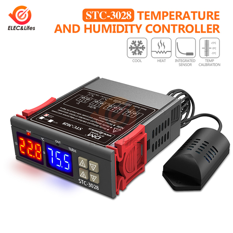 Termostato Digital higrostato, controlador de temperatura y humedad, CA de 110V-220V, CC de 12V y 24V, regulador, Control de enfriamiento de calefacción STC-3028 ► Foto 1/6