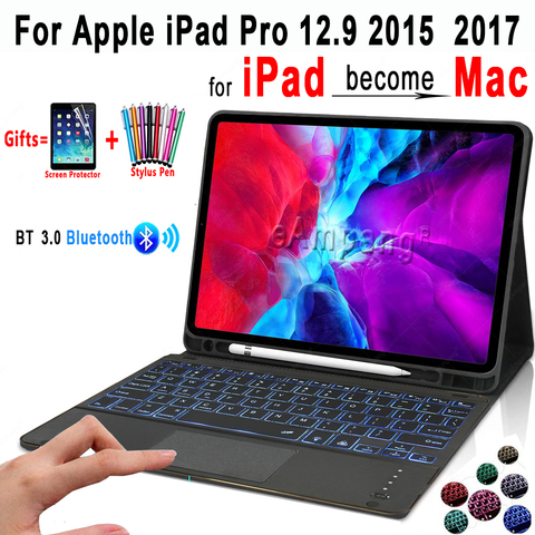 Funda para teclado TouchPad con retroiluminación, teclado hebreo, español, árabe y hebreo, para iPad Pro 12,9 2015 2017 generación, Funda con Bluetooth ► Foto 1/6