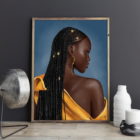 Retrato de chica negra de arte africano para mujer, pintura en lienzo, póster e impresión, arte escandinavo para pared, imagen artística para sala de estar ► Foto 1/6