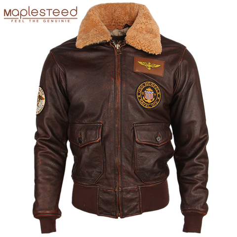 Chaqueta Vintage de cuero desgastado para hombre, chaqueta de 100% con cuello de piel acolchada, de cuero, chaquetón de invierno para hombre M253 ► Foto 1/5