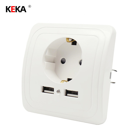 Enchufe de la UE de KEKA, enchufe de doble puerto USB, adaptador de cargador de pared de carga, adaptador de cargador de pared de 2A, enchufe blanco, enchufe CE ► Foto 1/6