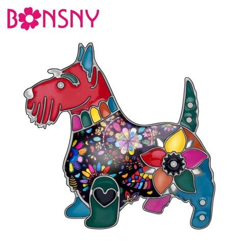 Bonsny de aleación de esmalte Floral escocés broches de perro Pin ropa bufanda Animal joyas de mascotas para mujeres chica adolescente nueva decoración regalo ► Foto 1/6