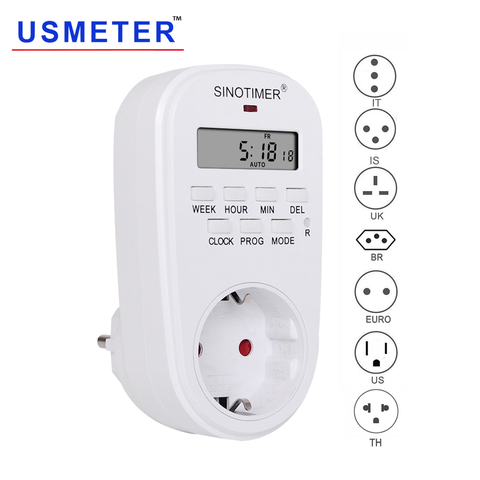 Enchufe de pared eléctrico programable, toma de corriente programable, semanal, TM518, 220V, 110V, IEU, UK, US, BR TH ► Foto 1/6