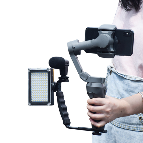 Soporte de mango en forma de L para DJI OM 4 Osmo Mobile 3 2, varilla de extensión de trípode, luz LED para vídeo, soporte de micrófono de montaje ► Foto 1/6