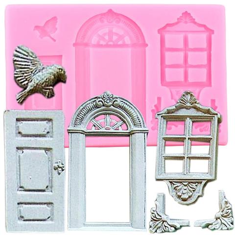 Molde de silicona 3D para puerta y ventana, herramientas de decoración de tartas, Fondant de pájaros, Chocolate, caramelo, pasta de goma ► Foto 1/6