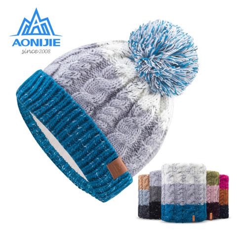 AONJIE-gorro de lana con forro polar para niño y adulto, gorro de punto grueso con forro polar, gorro con puños, gorro de Calavera, bufanda de bucle circular para esquiar, modelo M28 ► Foto 1/6