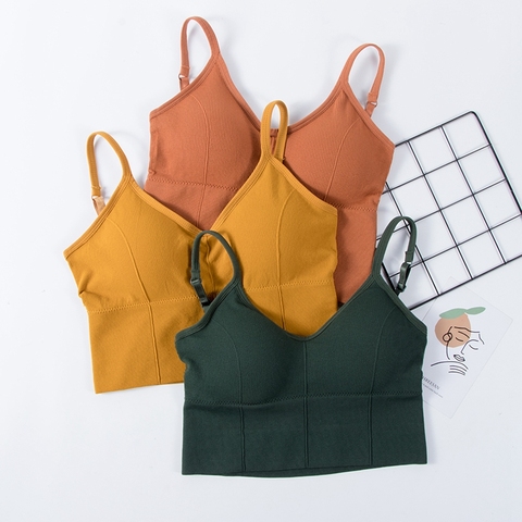 Sexy Bralette sin espalda sujetador para actividad para las mujeres Sujetador con relleno sin costuras las mujeres ropa interior de algodón inalámbrico Camisetas largas sujetador de ► Foto 1/6