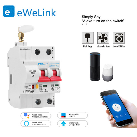 Aplicación eWelink 2P WiFi Smart disyuntor sobrecarga de corta protección de circuitos con Alexa de google para casa inteligente ► Foto 1/6