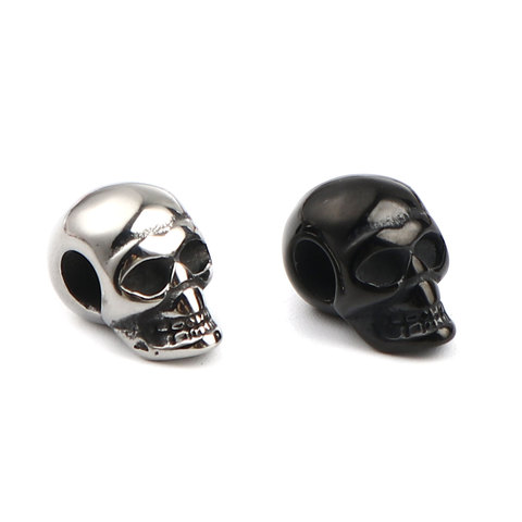 Cuentas de acero inoxidable para fabricación de joyas, cuentas de calavera para Halloween, negro, 16mm x 9mm, agujero: 4,9mm, 1 unidad ► Foto 1/6