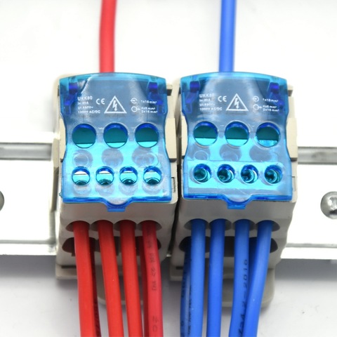 2 uds divisor de cables UKK80A, divisor de cables, terminal de cableado de cobre, caja de distribución de riel Din de un en seis salidas ► Foto 1/4