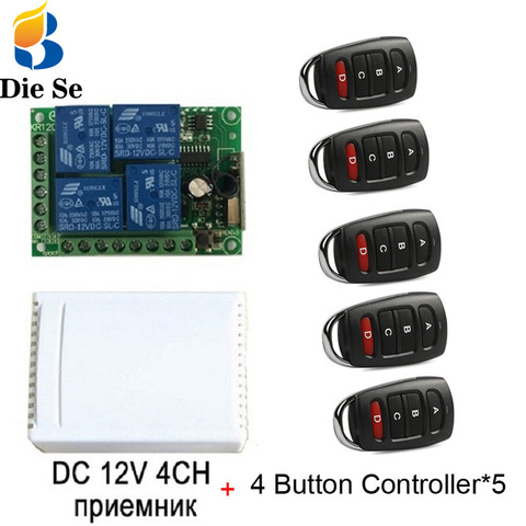 Control remoto inalámbrico Universal de 433MHz DC 12V 4CH módulo receptor de relé interruptor RF 4 botones Puerta de Control remoto garaje abridor ► Foto 1/6