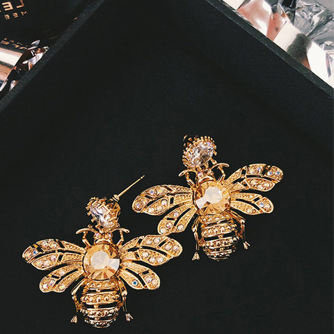 Pendientes de abeja con diamantes de imitación estereoscópicos, Pendientes largos de marca de diseñador, joyería de lujo, Pendientes llamativos para Mujer ► Foto 1/5