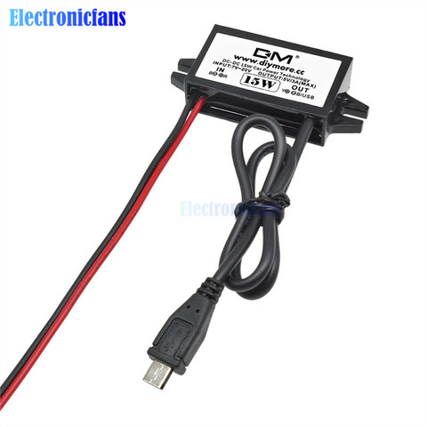 Módulo convertidor de potencia de coche de DC-DC, adaptador de salida de energía de reducción Micro USB, alta eficiencia de conversión, 12V a 5V, 3A, 15W, 96% ► Foto 1/6