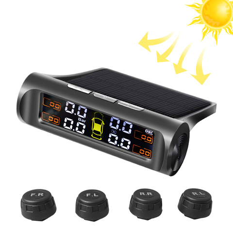 TPMS de energía Solar TPMS con alarma de presión de neumático de coche Monitor de sistema de seguridad de presión de neumáticos de advertencia de temperatura ► Foto 1/6