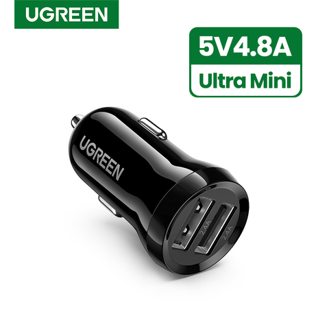 Ugreen-cargador USB Mini de 4.8A para coche, adaptador de cargador de telefono de coche USB Dual para teléfono móvil, tableta, GPS, Cargador rápido ► Foto 1/6