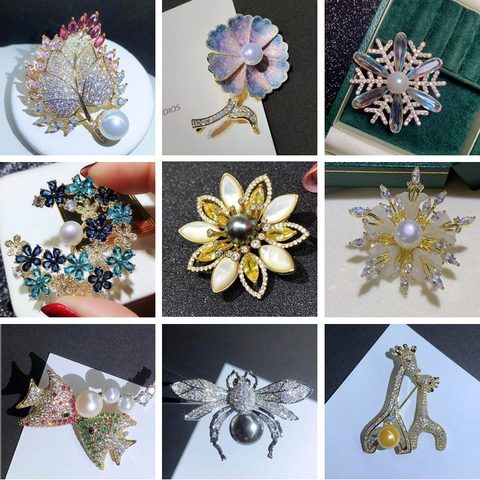 Prendedores grandes de circón de cristal para mujer, alfileres de lujo con forma de copo de nieve de cisne, Pin de flor, joyería de boda, Bisutería ► Foto 1/6