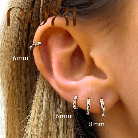 ROXI-pendientes de aro pequeño de Plata de Ley 925 para mujer, aretes simples de círculo redondo de cristal de circón, joyería con rayos geométricos 2022 ► Foto 1/6