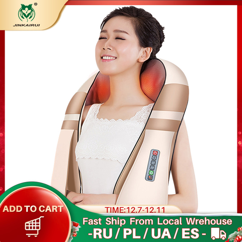 JinKaiRui-masajeador eléctrico Shiatsu en forma de U, masajeador corporal para hombros, cuello y espalda por infrarrojos 4D, para el coche y el hogar ► Foto 1/6