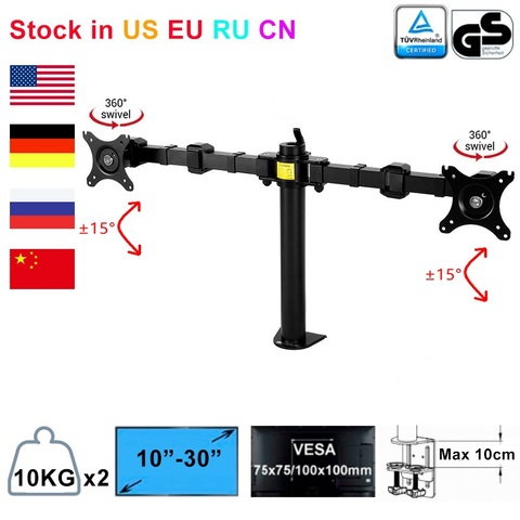 Brazo de soporte para Monitor doble totalmente ajustable, dos pantallas LCD de escritorio para montaje en Monitor, soporte máximo de 10 