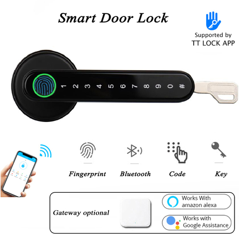 Cerradura TTLOCK con Bluetooth para puerta de casa inteligente, cierre biométrico de huella dactilar con mango eléctrico, para Alexa y Google Home ► Foto 1/6